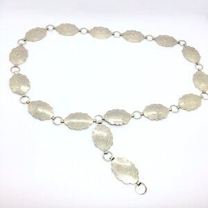Silver Tone Western Southwest Concho Metal Chain Link Belt Etched Boho 36"